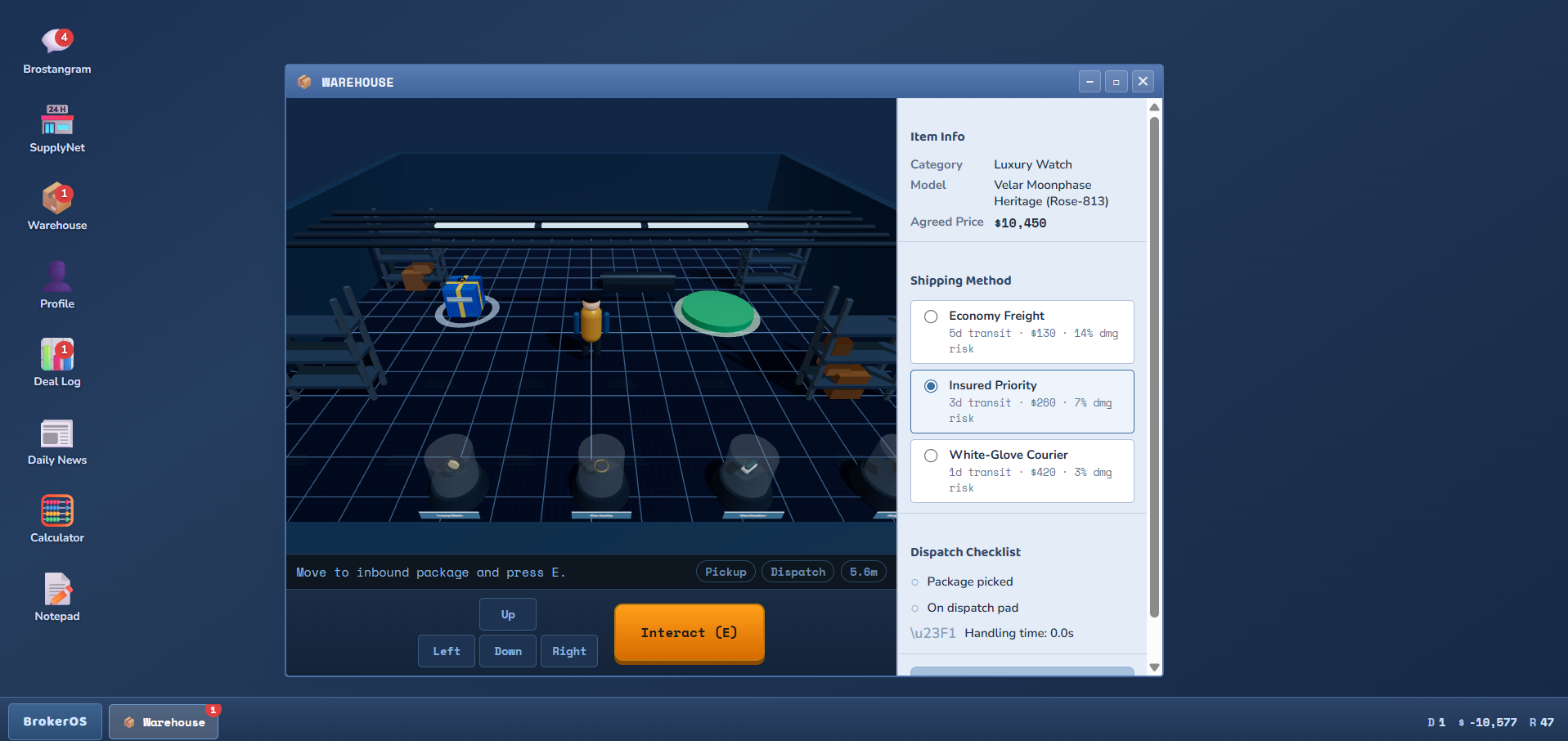 3D warehouse scene with GLTF models and shipping method panel