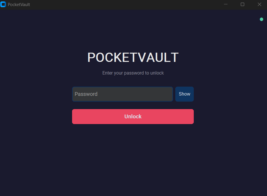 PocketVault unlock screen