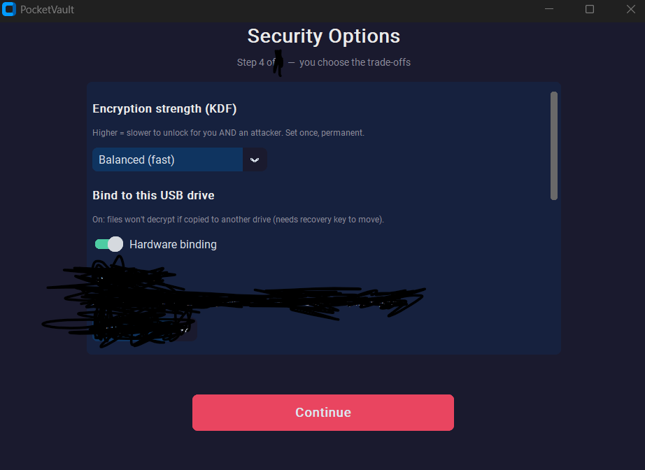 PocketVault first-run setup wizard